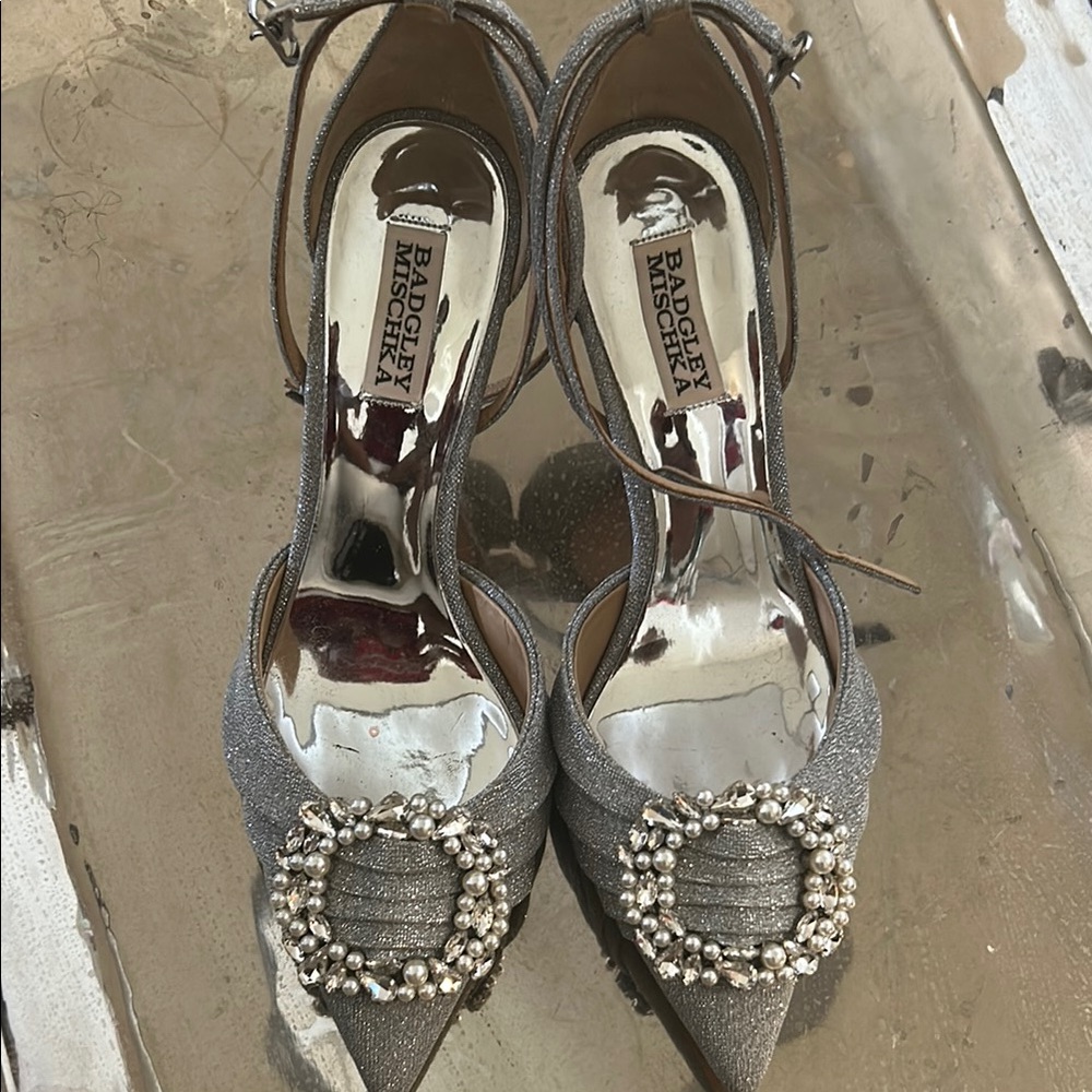 Badgley Mischka Silver Heels with Crystal Embellishment